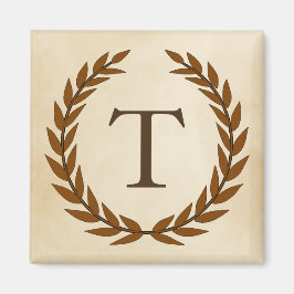 Laurel Wreath on Parchment Monogram Initial T Magnet