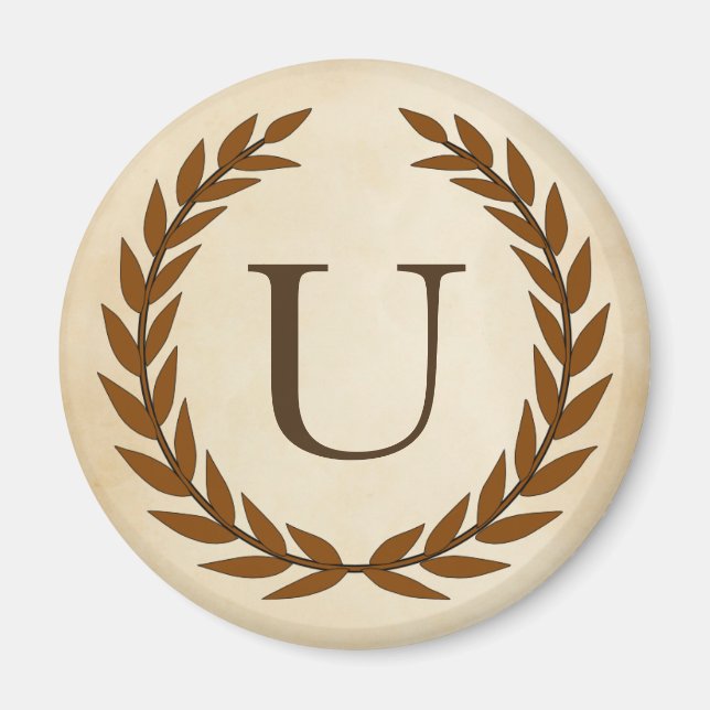 Laurel Wreath on Parchment Monogram Initial U Magnet (Vorne)