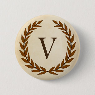 Laurel Wreath on Parchment Monogram Initial V Button