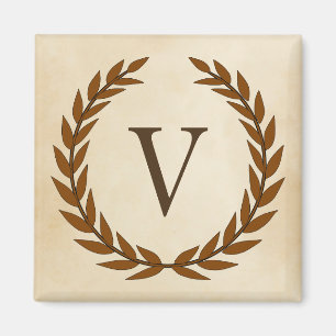 Laurel Wreath on Parchment Monogram Initial V Magnet