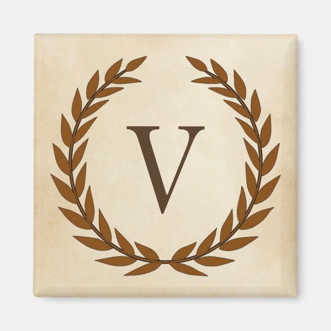 Laurel Wreath on Parchment Monogram Initial V Magnet (Vorne)