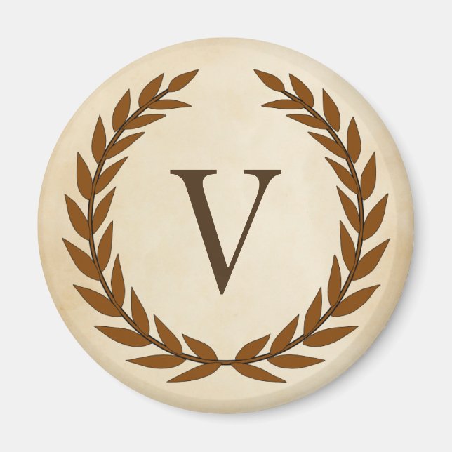 Laurel Wreath on Parchment Monogram Initial V Magnet (Vorne)