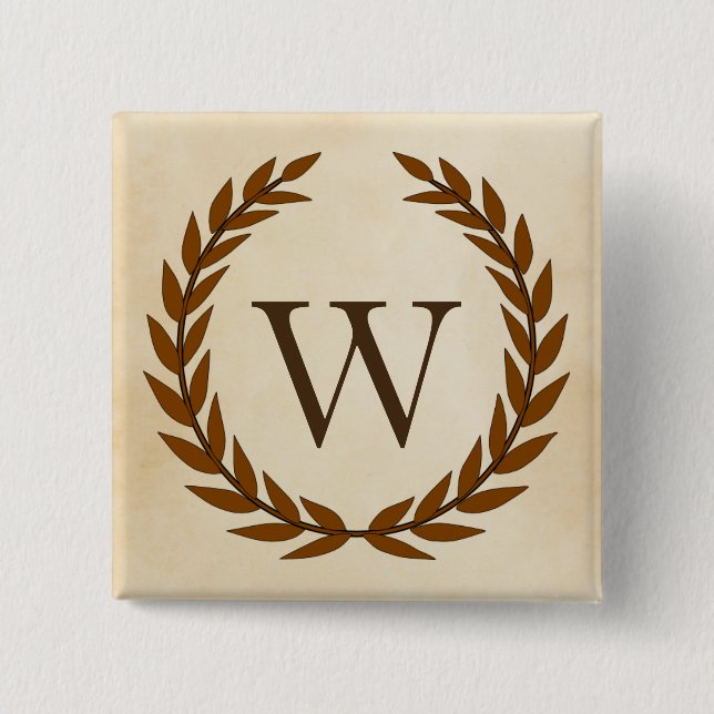 Laurel Wreath on Parchment Monogram Initial W Button (Vorderseite)