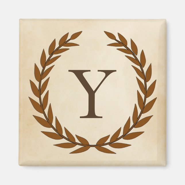 Laurel Wreath on Parchment Monogram Initial Y Magnet (Vorne)