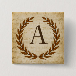 Laurel Wreath Sheet Music Monogram Initial A Button