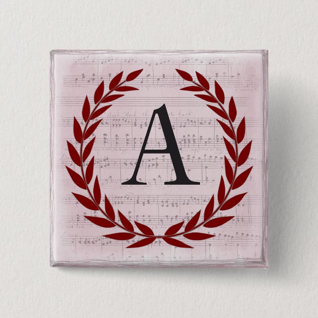 Laurel Wreath Sheet Music Monogram Initial A Button (Vorderseite)