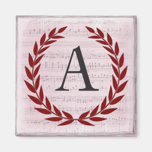 Laurel Wreath Sheet Music Monogram Initial A Magnet