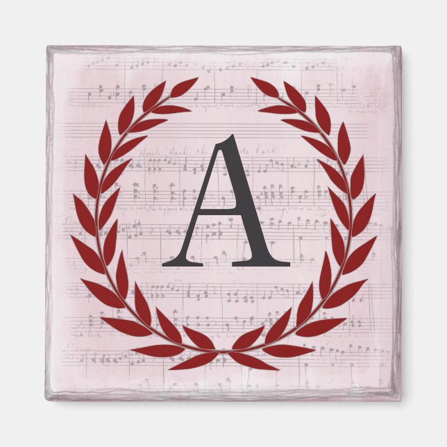 Laurel Wreath Sheet Music Monogram Initial A Magnet (Vorne)