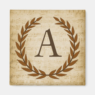 Laurel Wreath Sheet Music Monogram Initial A Magnet