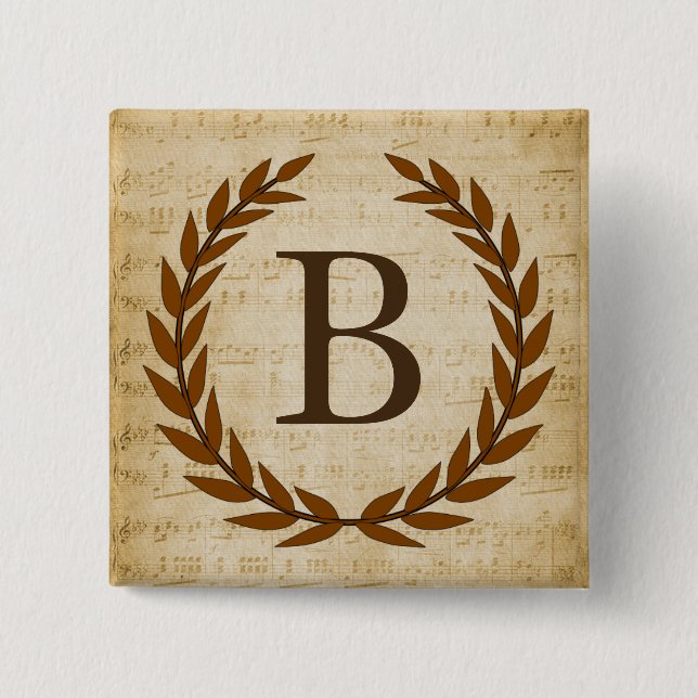 Laurel Wreath Sheet Music Monogram Initial B Button (Vorderseite)