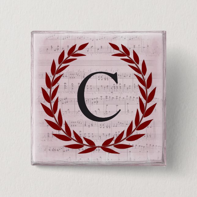 Laurel Wreath Sheet Music Monogram Initial C Button (Vorderseite)