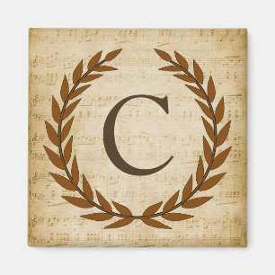 Laurel Wreath Sheet Music Monogram Initial C Magnet