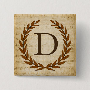 Laurel Wreath Sheet Music Monogram Initial D Button
