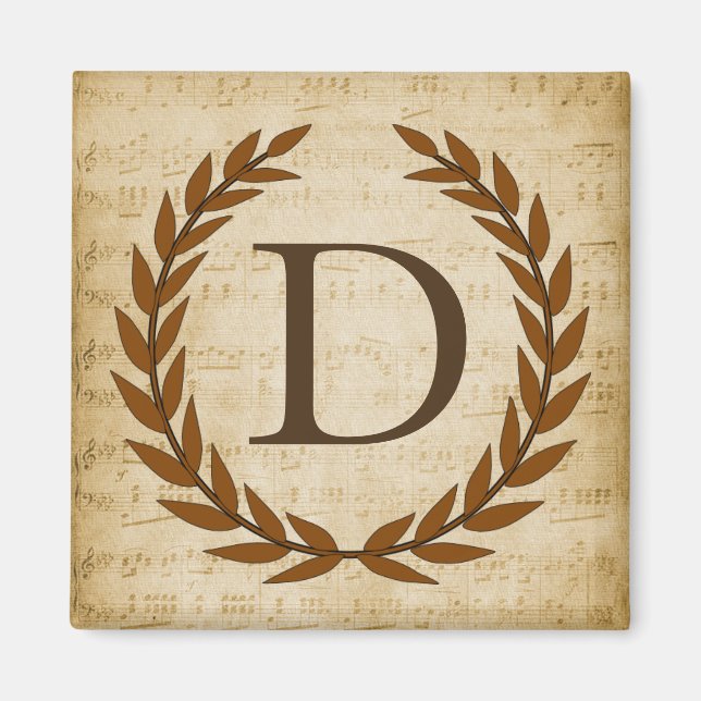 Laurel Wreath Sheet Music Monogram Initial D Magnet (Vorne)