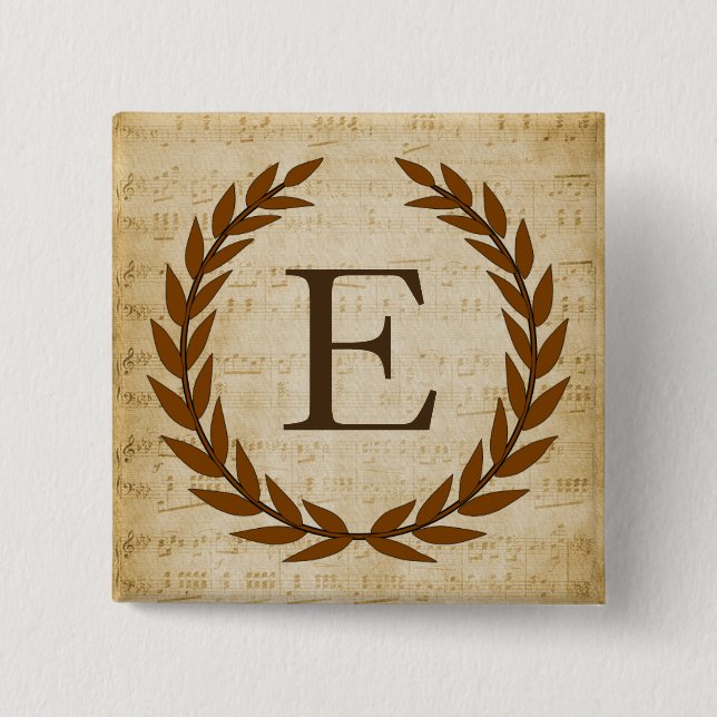 Laurel Wreath Sheet Music Monogram Initial E Button (Vorderseite)