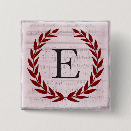 Laurel Wreath Sheet Music Monogram Initial E Button