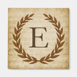 Laurel Wreath Sheet Music Monogram Initial E Magnet