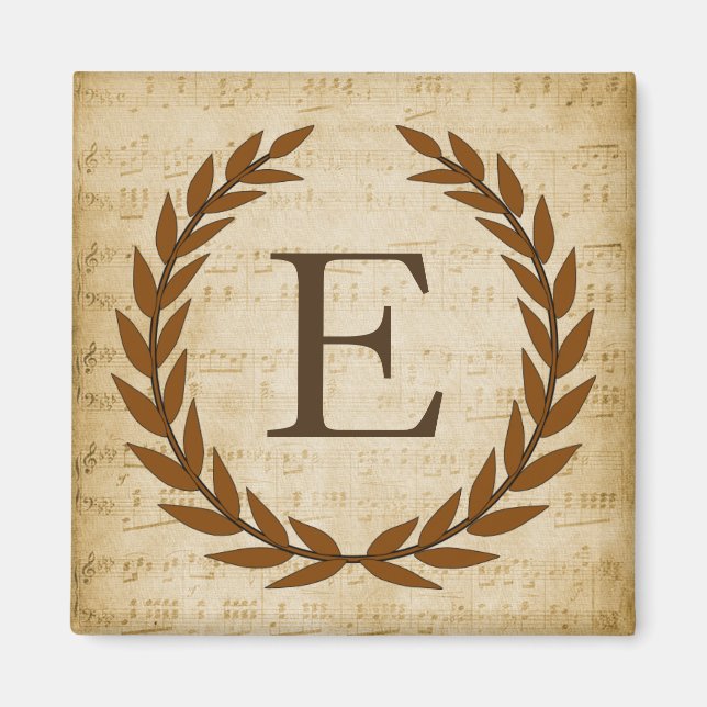 Laurel Wreath Sheet Music Monogram Initial E Magnet (Vorne)