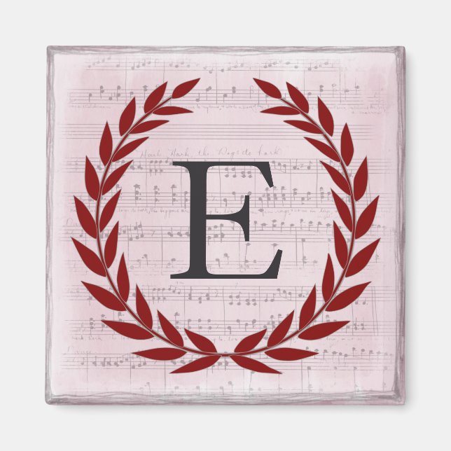 Laurel Wreath Sheet Music Monogram Initial E Magnet (Vorne)
