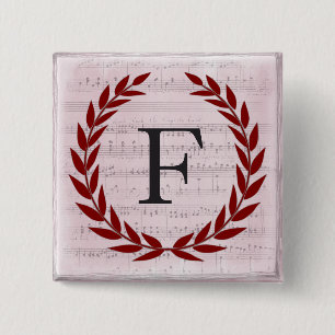 Laurel Wreath Sheet Music Monogram Initial F Button