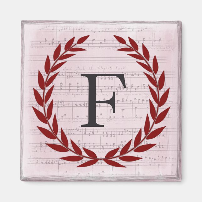 Laurel Wreath Sheet Music Monogram Initial F Magnet (Vorne)