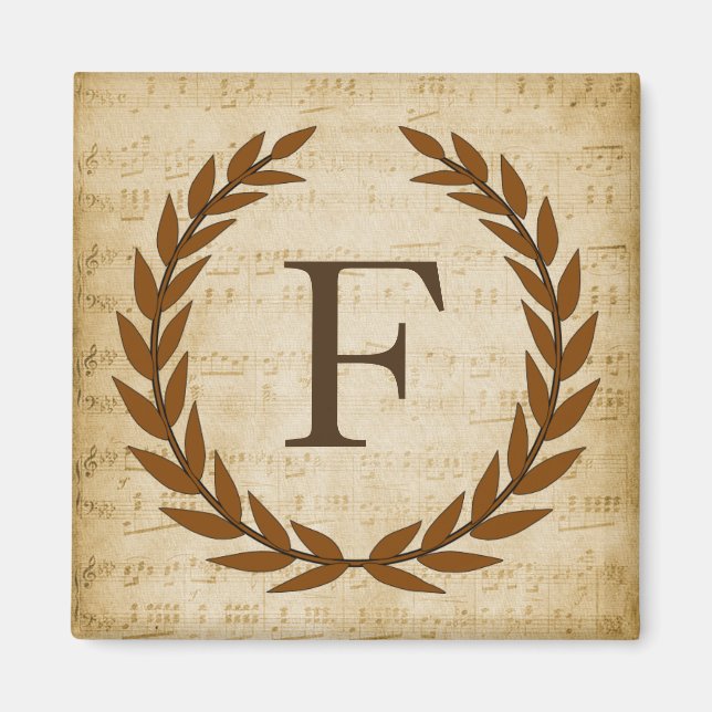 Laurel Wreath Sheet Music Monogram Initial F Magnet (Vorne)