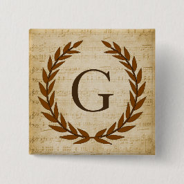Laurel Wreath Sheet Music Monogram Initial G Button