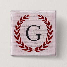 Laurel Wreath Sheet Music Monogram Initial G Button