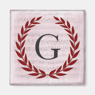 Laurel Wreath Sheet Music Monogram Initial G Magnet