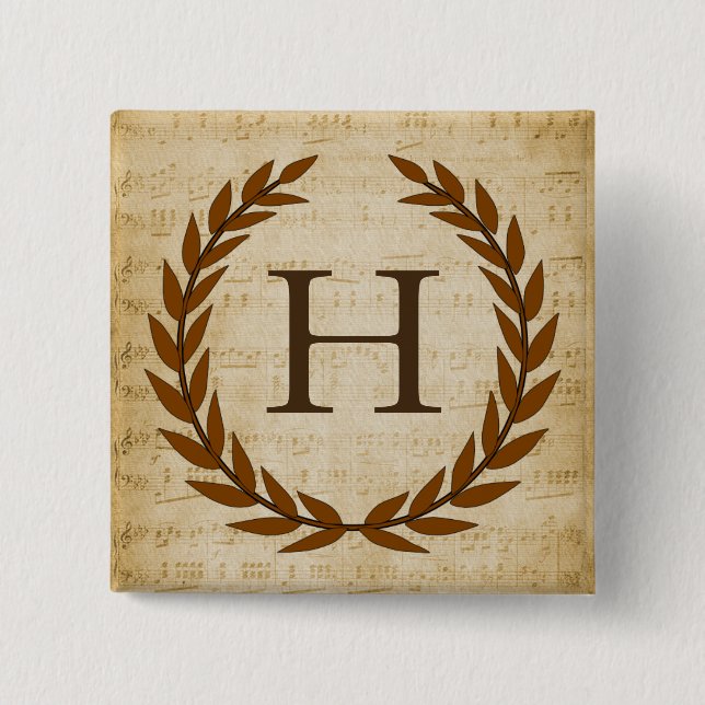 Laurel Wreath Sheet Music Monogram Initial H Button (Vorderseite)