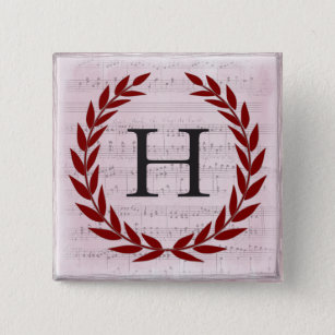 Laurel Wreath Sheet Music Monogram Initial H Button