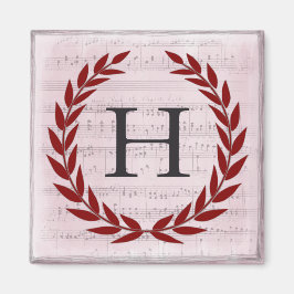 Laurel Wreath Sheet Music Monogram Initial H Magnet