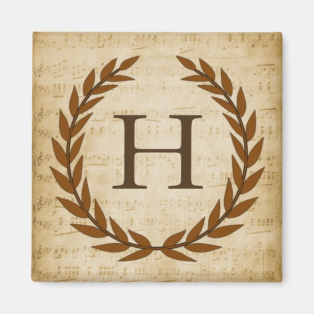 Laurel Wreath Sheet Music Monogram Initial H Magnet (Vorne)