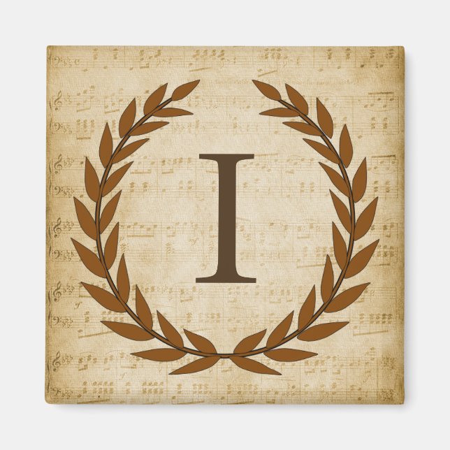 Laurel Wreath Sheet Music Monogram Initial I Magnet (Vorne)