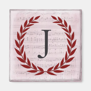 Laurel Wreath Sheet Music Monogram Initial J Magnet