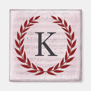 Laurel Wreath Sheet Music Monogram Initial K Magnet