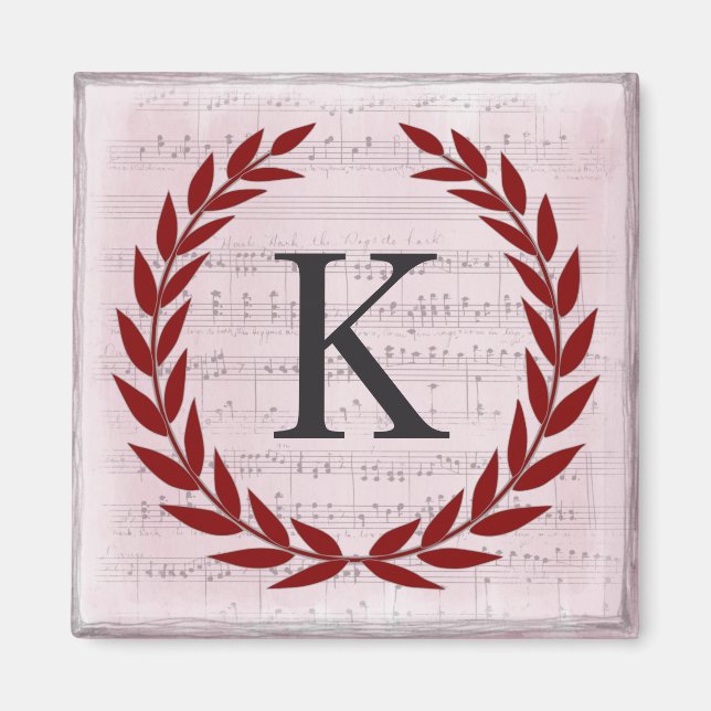 Laurel Wreath Sheet Music Monogram Initial K Magnet (Vorne)