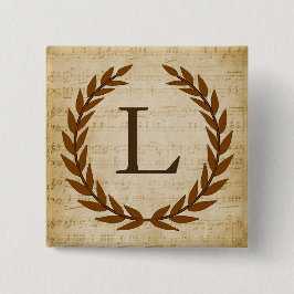 Laurel Wreath Sheet Music Monogram Initial L Button