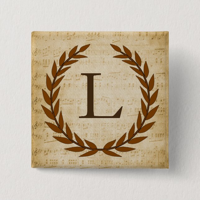 Laurel Wreath Sheet Music Monogram Initial L Button (Vorderseite)