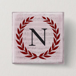 Laurel Wreath Sheet Music Monogram Initial N Button