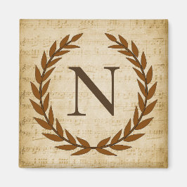 Laurel Wreath Sheet Music Monogram Initial N Magnet