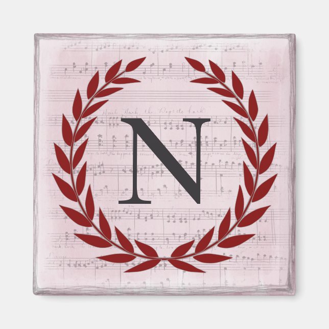 Laurel Wreath Sheet Music Monogram Initial N Magnet (Vorne)
