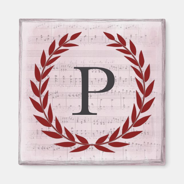 Laurel Wreath Sheet Music Monogram Initial P Magnet (Vorne)