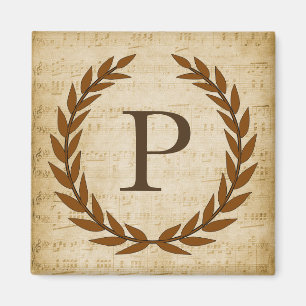 Laurel Wreath Sheet Music Monogram Initial P Magnet