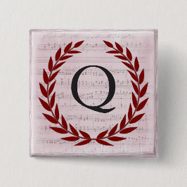 Laurel Wreath Sheet Music Monogram Initial Q Button