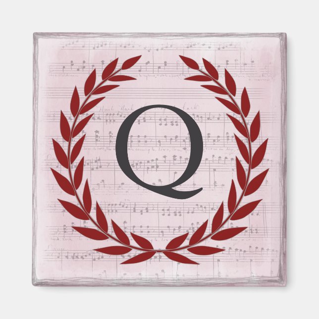 Laurel Wreath Sheet Music Monogram Initial Q Magnet (Vorne)