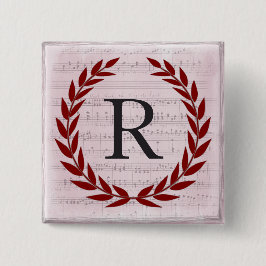 Laurel Wreath Sheet Music Monogram Initial R Button