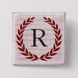 Laurel Wreath Sheet Music Monogram Initial R Button