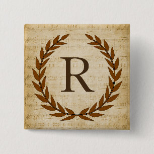 Laurel Wreath Sheet Music Monogram Initial R Button