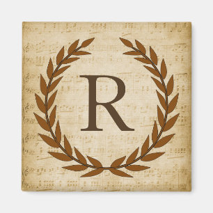 Laurel Wreath Sheet Music Monogram Initial R Magnet